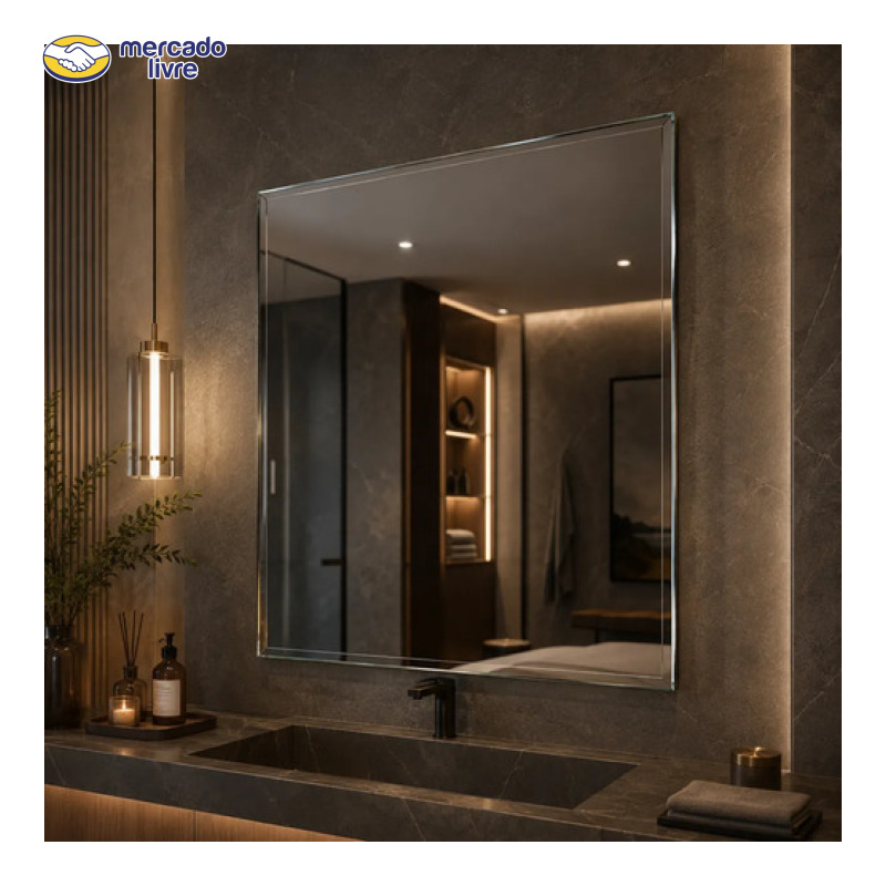 Espelho Mirano Paris 80x60cm Bisote Design Lapidado Moderno Suporte