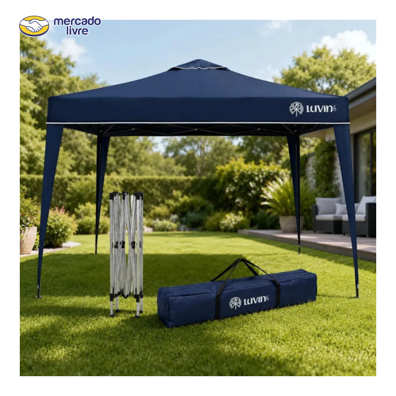 Tenda Gazebo Sanfonada Articulada Luvinco 3x3m Azul Impermeável Resistente Proteção Ao Ar Livre Camping Praia Eventos Montagem Prática Estrutura Resistente Durável