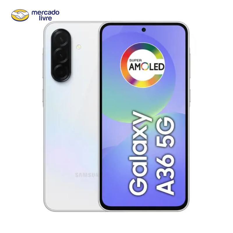 Smartphone Samsung Galaxy A36 5G 128GB 6GB RAM Câmera Tripla de até 50MP Selfie de 12MP IP67 Super AMOLED 6.7'' NFC Recursos AI Android e Segurança Snapdragon - Branco