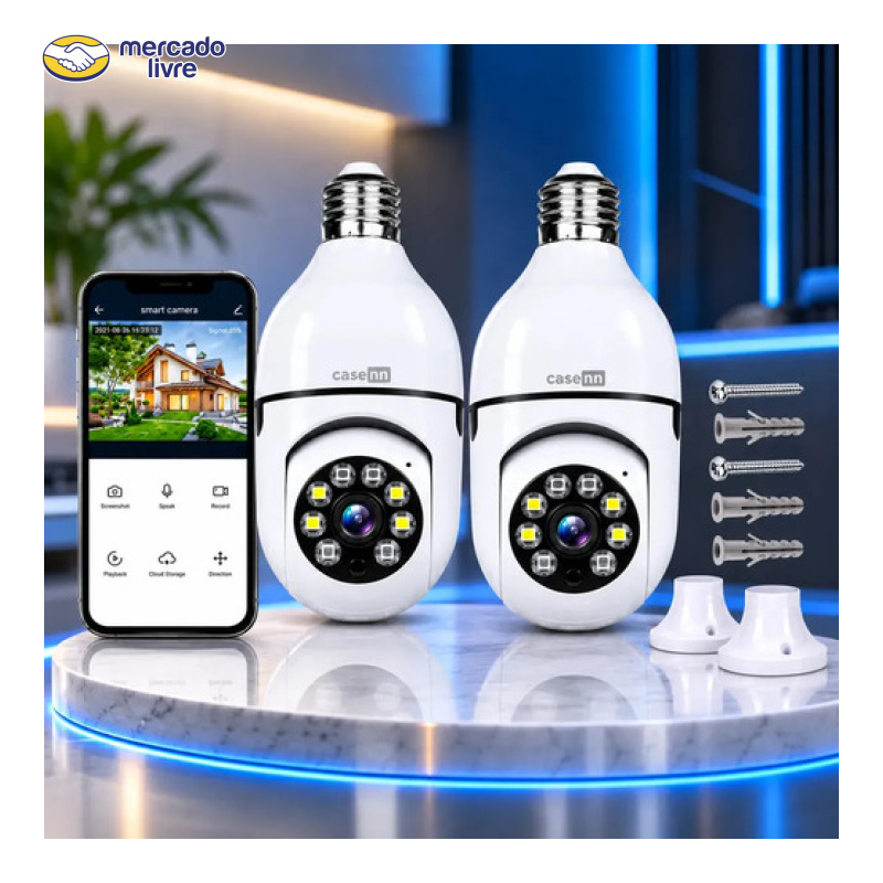 Kit 2 Câmeras Lampada De Segurança Ip Wifi Com Visão Noturna Interna Externa App Yoosee Espiã 360º Cor Branco