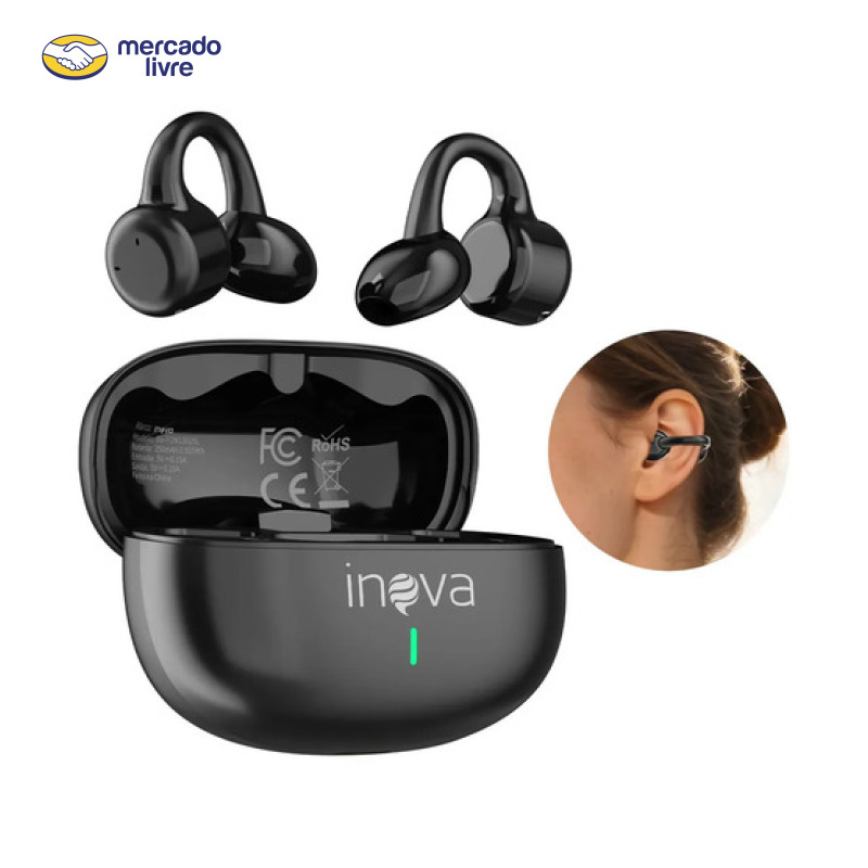 Fone de Ouvido Inova Clip-ear Bluetooth 5.3 Sem Fio com Bateria de 50h e Resistente à Água