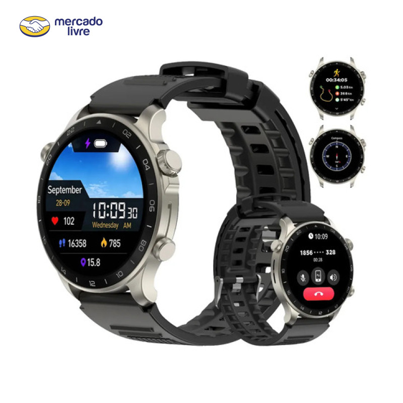 Relógio Smartwatch Peje G13 Smartwatch GPS 1.43 Amoled 3ATM À Prova D'água 2 Pulseiras 5.3 Bluetooth Chamadas 120+ Modos Esportivos Masculino E Feminino Para Android Ios Preto Silicone Prateado