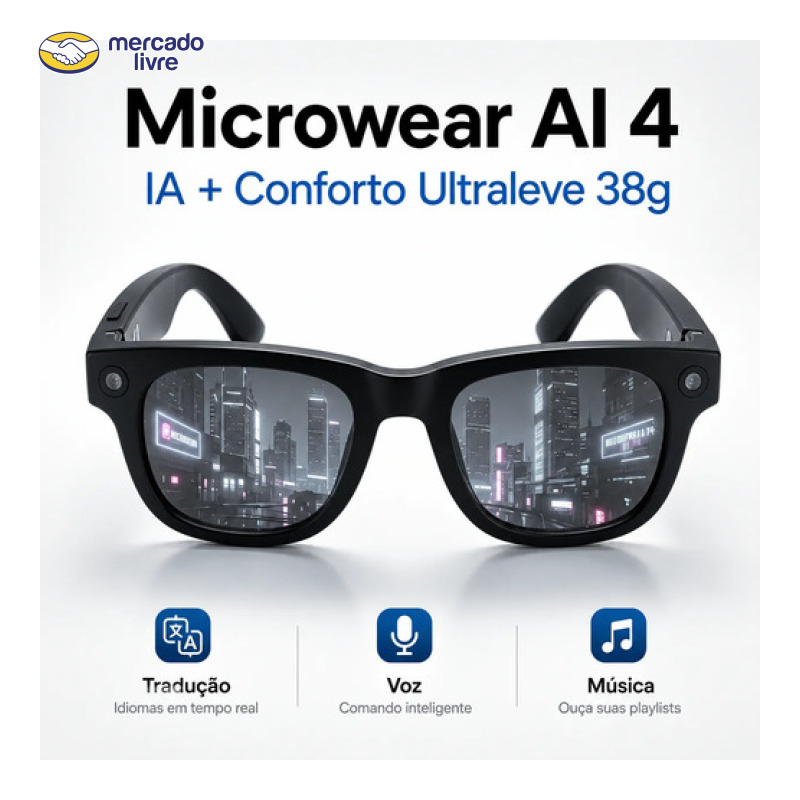 Óculos Inteligente Tradutor Ia Microwear Bluetooth 5.3 Preto Translucida- Inteligente Tradutor X18 W Ai 4 Preto Preto Único