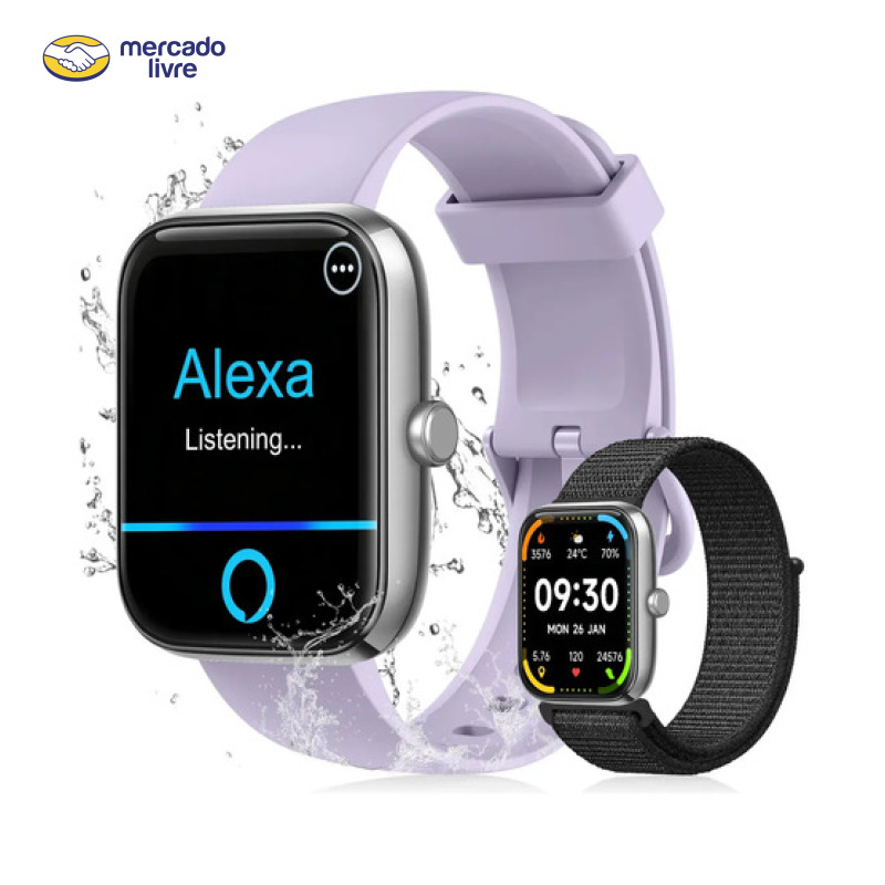 Relógio Inteligente Smartwatch Alexa Chamadas NOVANTE Masculino Feminino Esportivo IP68 Bluetooth Notificações Instantâneas Tela Hd 1.83 300mAh 10Dias Monitor Cardíaco Spo2 Sono Ecg Pagamento Offline
