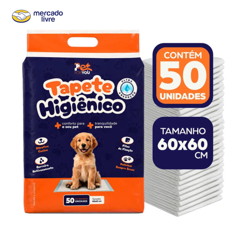 Tapete Higiênico Pet 50 Unidades 60x60 Descartável Cão Gato