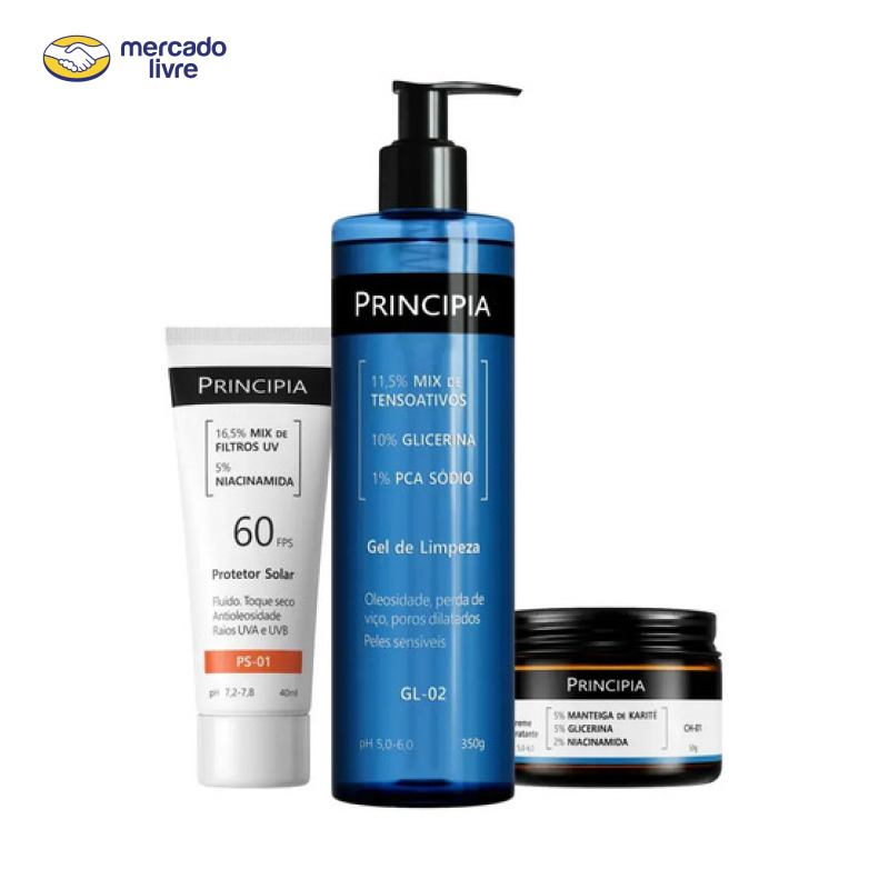 Kit Principia para Rotina de Skincare Pele Sensível com Protetor Solar FPS 60