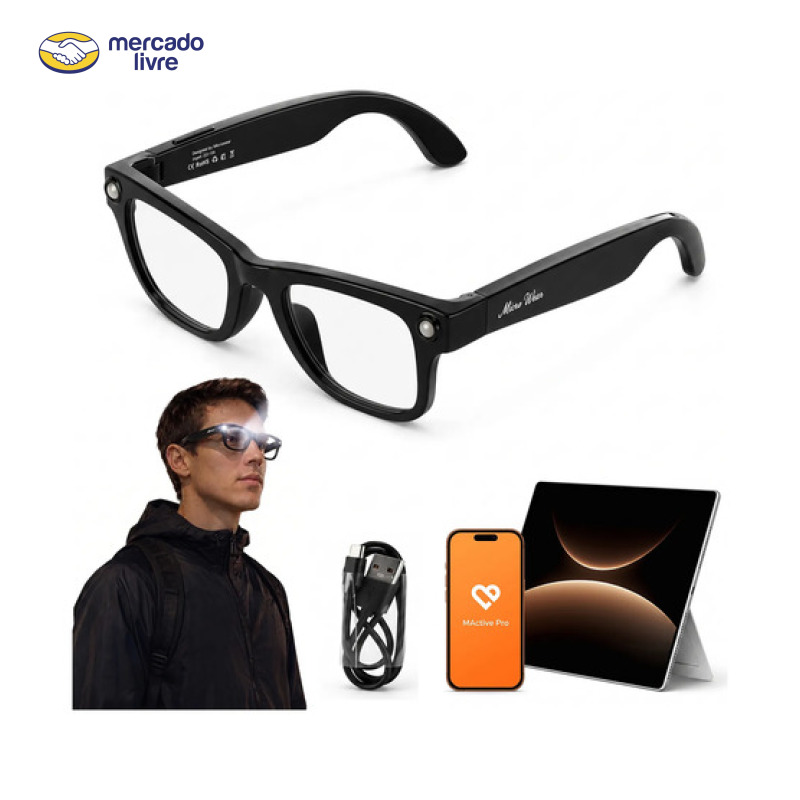 Óculos Inteligentes Microwear Bluetooth Áudio Lanterna Transparente Preto Único