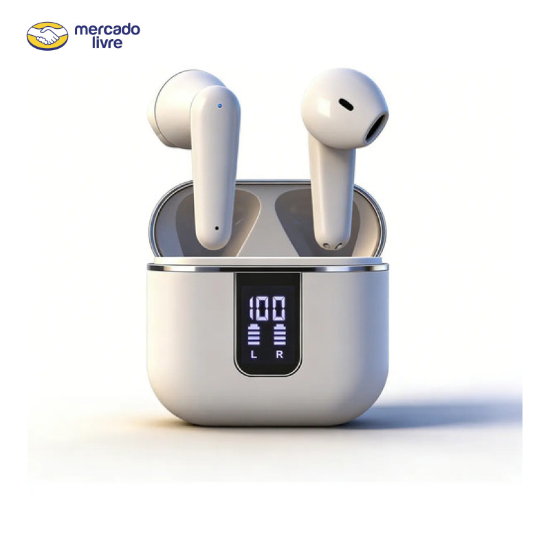 Fone De Ouvido Bluetooth 5.3 Esportivo Boytond K750 Sem Fio Tws, Conexão com Display Digital e 75H de Reprodução, para Corrida Caminhada Bike Compatível com IPhone Samsung Xiaomi Motorola, Branco
