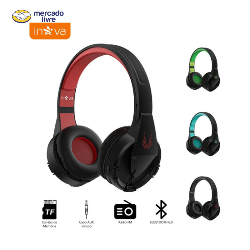 Fone de Ouvido Inova Cases Over-ear Bluetooth com Microfone e Rádio FM