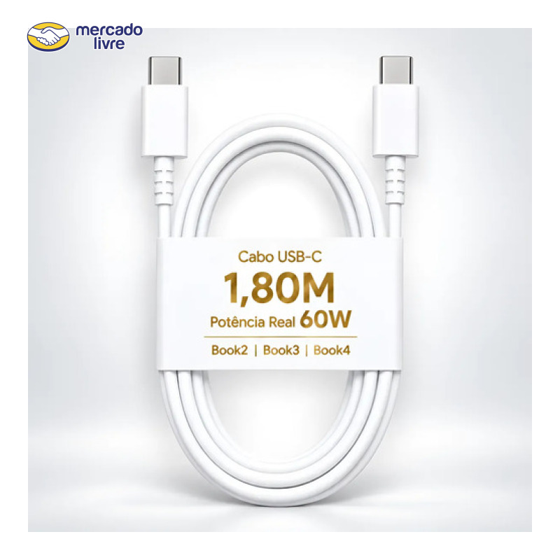 Cabo Samsung Tipo C 1,8m Galaxy S26 Book Gopro Chromebook 4 Branco