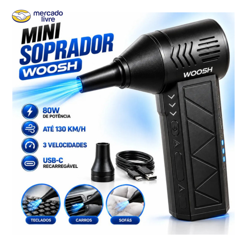 Soprador de Ar Portátil Woosh Recarregável, Para Limpeza e Acender Churrasqueira
