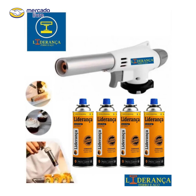 Kit Maçarico Portátil Automático Liderança Ferro E Aço para 1300°C com 4 Refis de Gás Butano