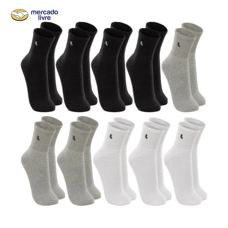 Kit 10 Pares Meia Lupo Original Masculina Cano Médio Algodão