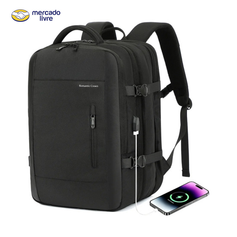 Mochila Viagem Feminina Masculina Para Notebook Executiva Cor Preto