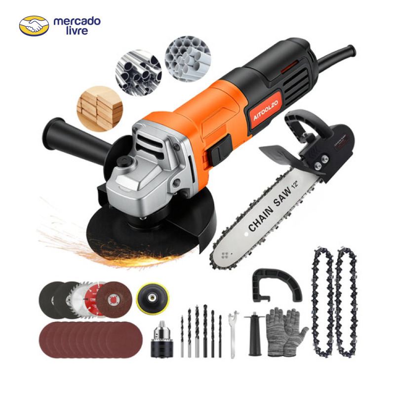 Esmerilhadeira Angular Lixadeira+motosserra 1500w Aitoolzo Laranja 127v 60