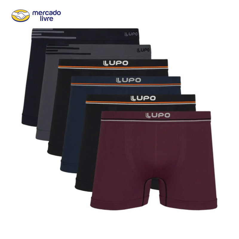 Kit 6 Cuecas Boxer Lupo Microfibra Box Sem Costura Basic