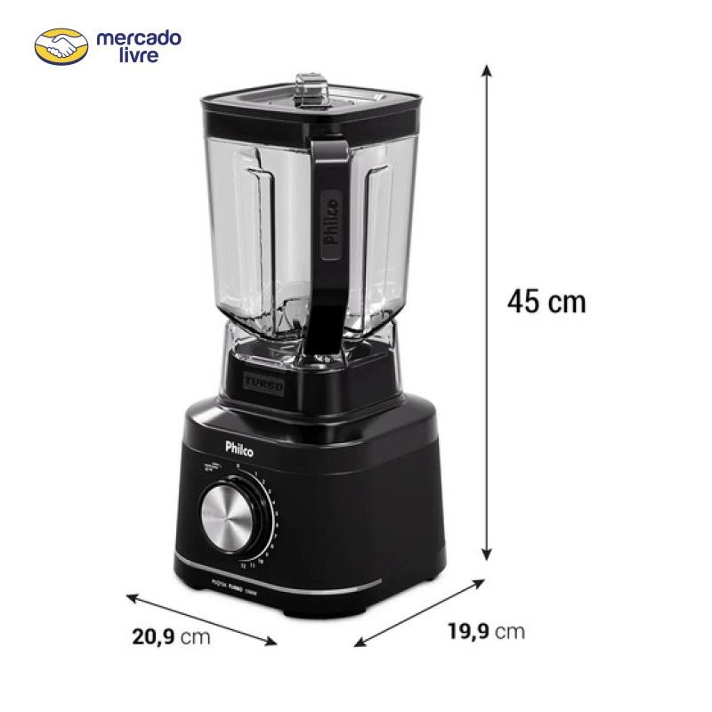 Liquidificador Philco 1500W 3,1L 12 Velocidades com 6 Lâminas PLQ15A