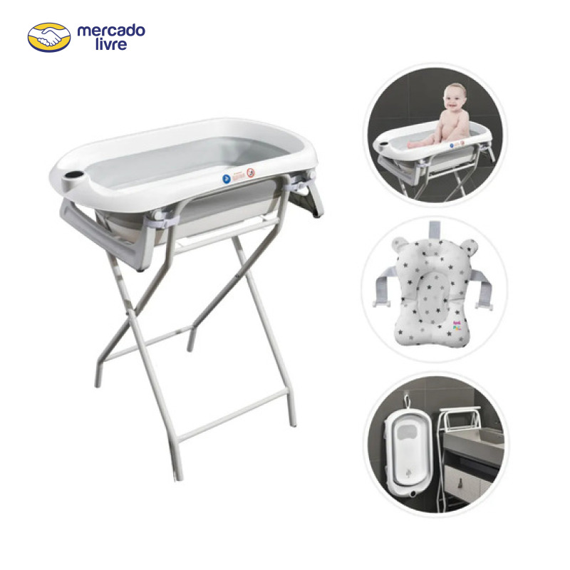 Banheira Para Bebê Dobrável C/suporte Wish Branco Maxi Baby