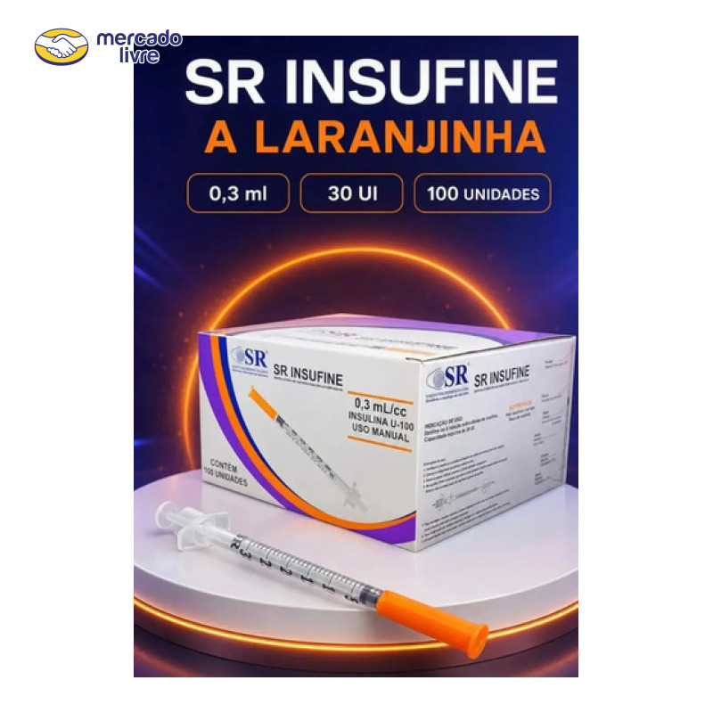 Kit 100un Seringa Insulina 0,3ml 6x0,25mm Agulha Fixa 31g Sr