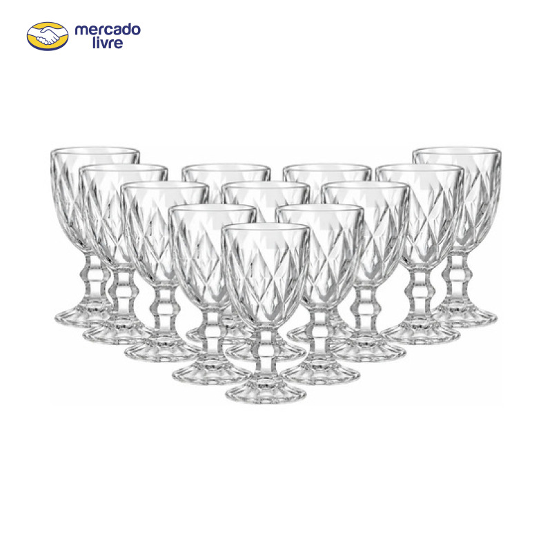 12 Taças De Vidro Diamond 310ml Para Vinho