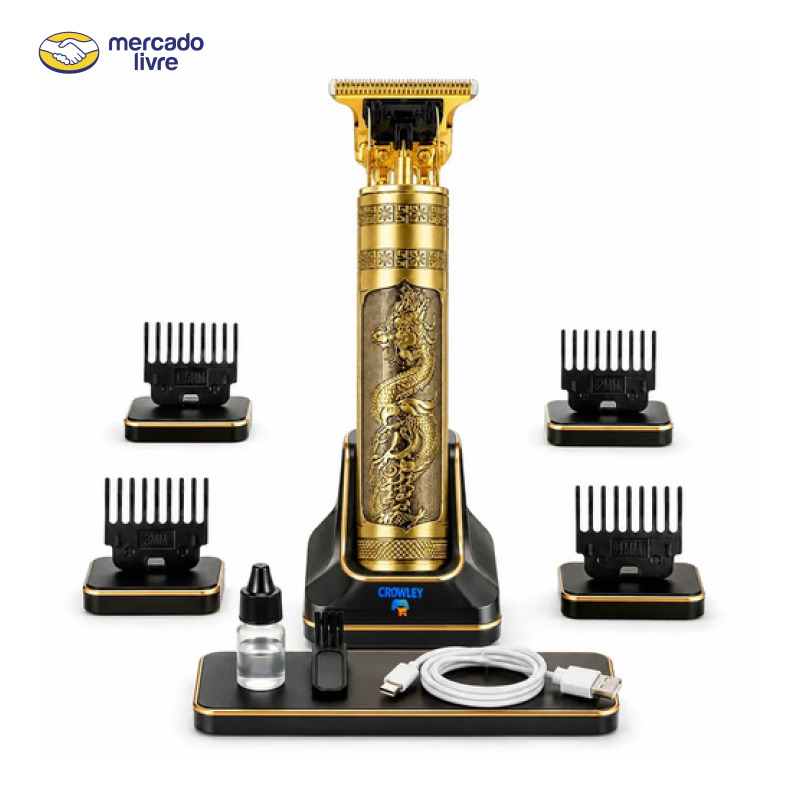 Maquina Maquininha Dragao Acabamento Cortar Cabelo Aparador Barba Pelos Elétrica Sem Fio Recarregavel - Crowley