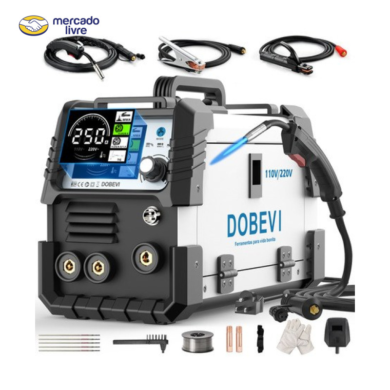Máquina Solda Sem Gás Bivolt Mma+mig+tig 3 Em 1 C/lcd Dobevi