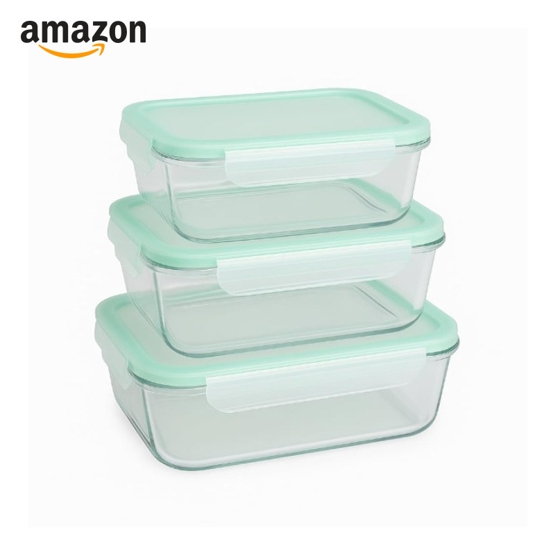 Kit 3 Potes Herméticos de Vidro com Tampa Vedação Silicone 370ml 640ml 1040ml – Livre de BPA, Vai ao Forno, Micro-ondas e ...