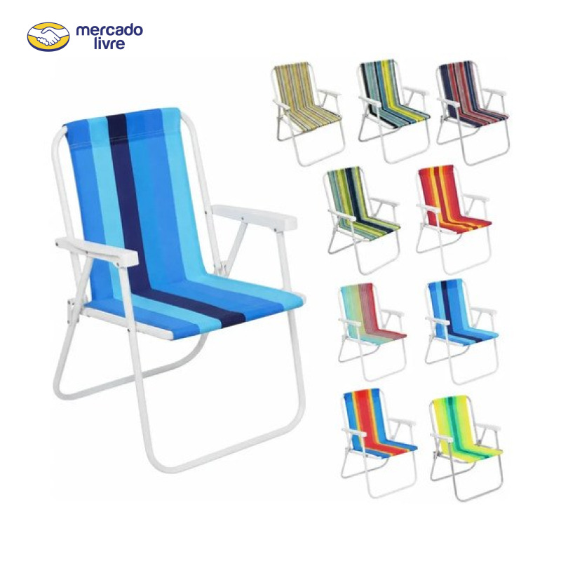 Cadeira De Praia Dobrável Aço Cores Sortidas Resistente Estrutura Reforçada Leve Praia Piscina Camping Lazer Luvinco