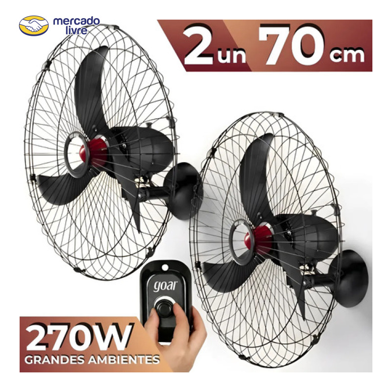 Kit 2 Ventiladores 70cm Bivolt Industrial  3 Pás 270w Goar 70 Cm 60hz Preto 127/220v Plástico 3
