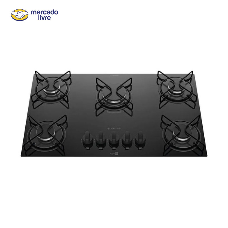 Cooktop 5 Bocas Atlas Agile Up com Mesa De Vidro A Gás Preto Bivolt