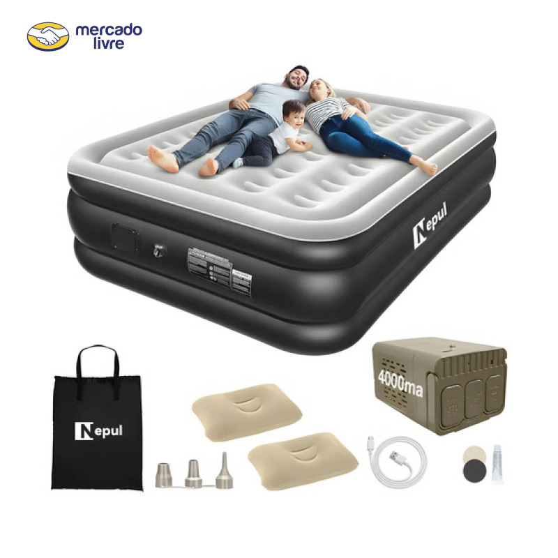 Colchão Inflável Queen Nepul Duplo Com 2 Travesseiro Inflável NE-999 cor Cinza