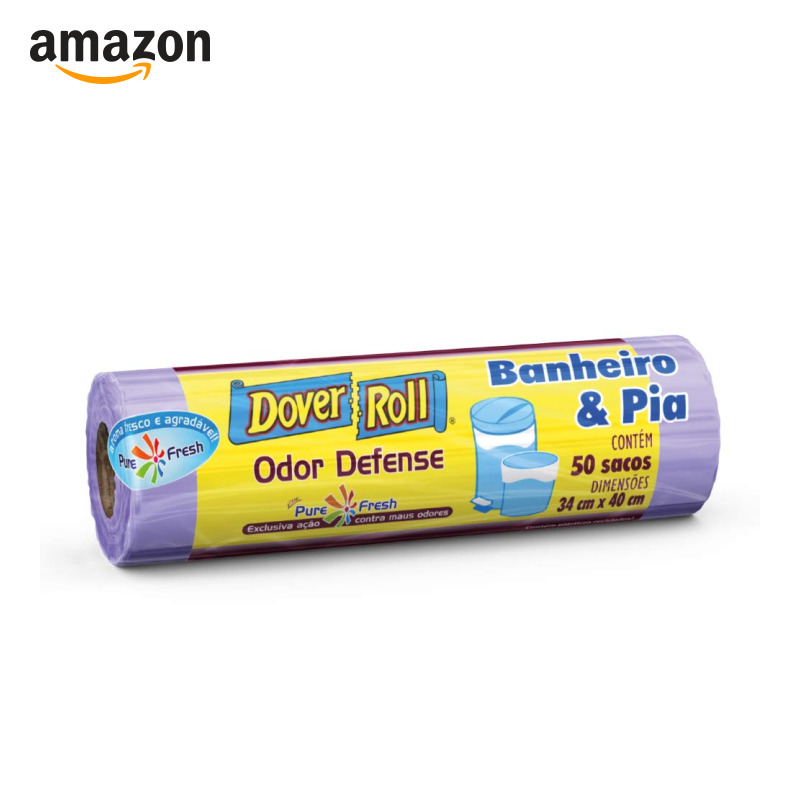 Dover-Roll Odor Defense Banheiro & Pia Lilás, Rolo com 50 Sacos para Lixo Pure Fresh