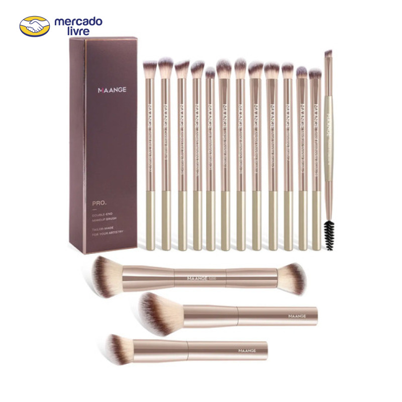 Kit De 16 Maange Pincel Maquiagem Profissional Com Caixa Dourado,Pincel para blush, pincel para sombra, pincel para iluminador, pincel para corretivo