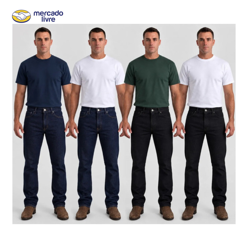 Kit 4 Calças Jeans Masculina Tradicional Corte Reto Básica