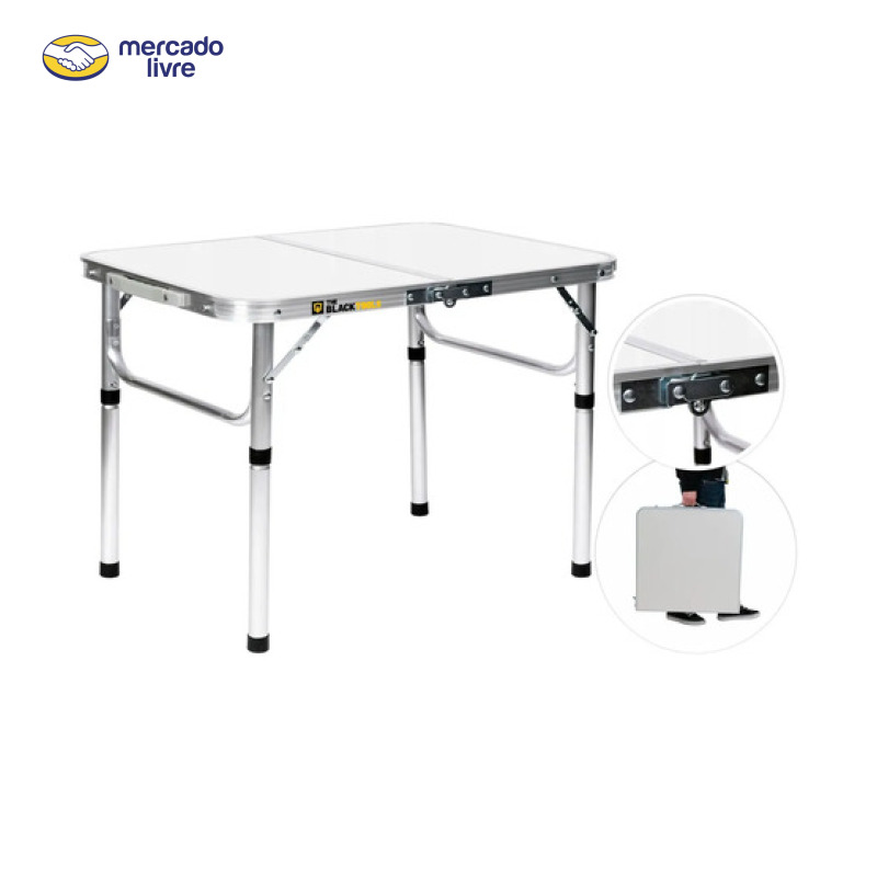 Mesa Dobrável Alumínio 90x60cm Vira Maleta Com Alça Portátil Camping Praia The Black Tools