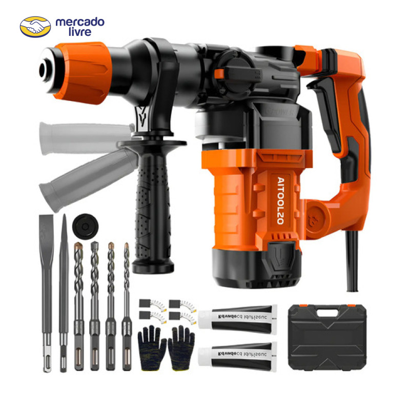 Kit Martelete Rompedor Perfurador De Concreto 2200w Aitoolzo Laranja 110v