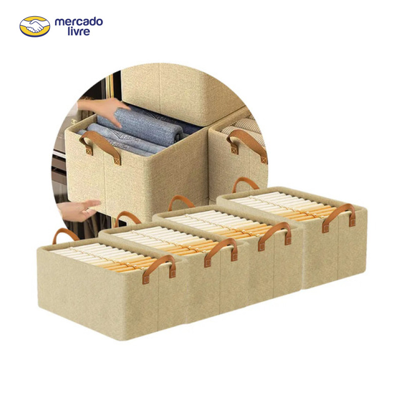 Kit4 Cestos Caixas Dobravel Organizadoras De Guarda Roupas