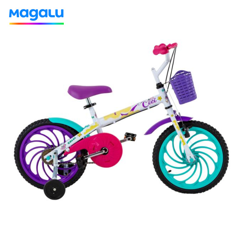 Bicicleta Infantil Aro 16" Caloi Ceci Branco e Rosa com Cestinha Freio V-Brake