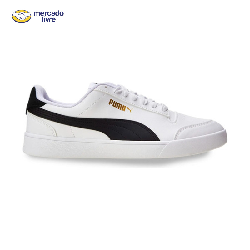 Tênis Casual Masculino E Feminino Shuffle Puma Puma White-puma Black-puma Team Gold Geométrico 41 Br