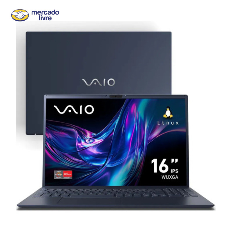 Notebook VAIO FE16 AMD Ryzen 3-7330U Linux 8GB RAM 256GB SSD 16" IPS Full HD Antirreflexo - Permite expansão de RAM e SSD - Cinza Grafite