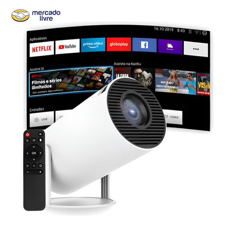 Projetor Smart Portátil Full Hd 4k Bluetooth Android Wifi  Branco 127/220v