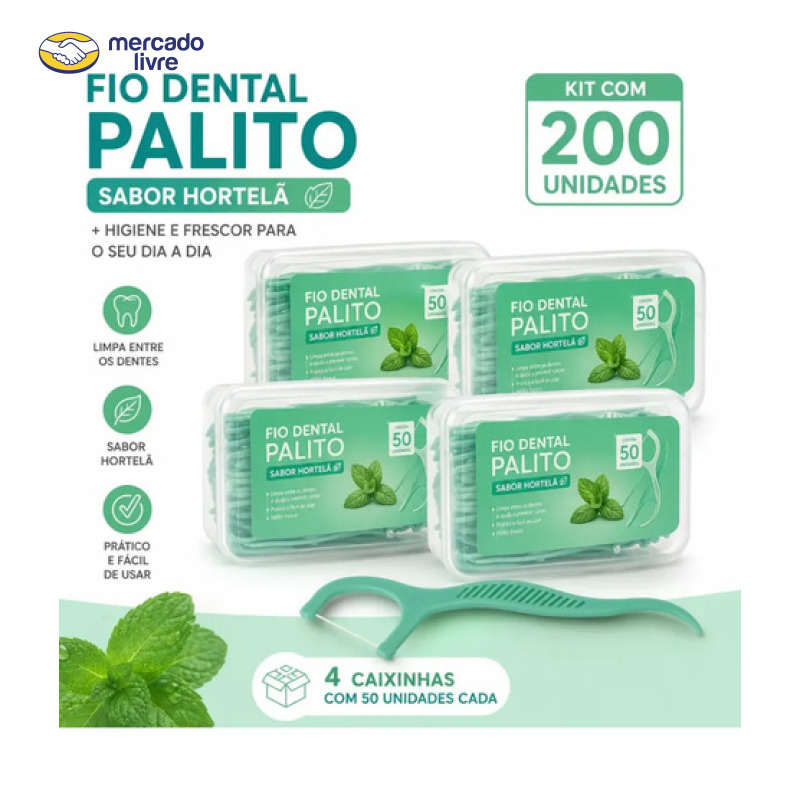 Kit 200 Palitos Fio Dental Saborizado Ultrafino Arqueado Fru