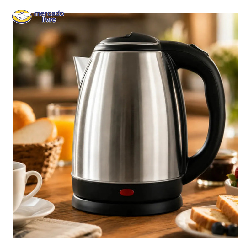 Chaleira Elétrica Inox 1,8 Litros Jarra Aquecedora Com Desligamento Automático e Base Giratória Aquecimento Rápido Alça Ergonômica Para Escritório Casa Cozinha Viagem Fervedor De Água Moderno