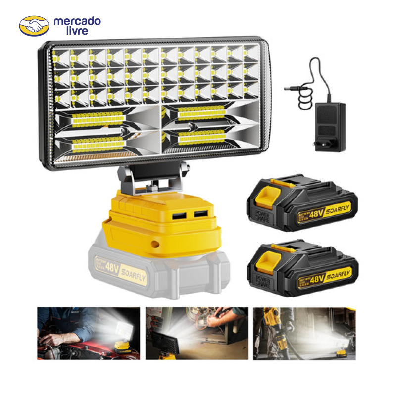 Lanterna Refletor Lampada Luz 6000k 2 Bateria Recarregáve Branco Amarelo
