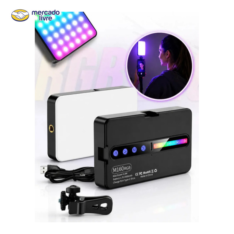 Luz De Preenchimento Led Rgb Para Foto Vídeo Recarregável Iluminador Portátil Retangular Ring Light
