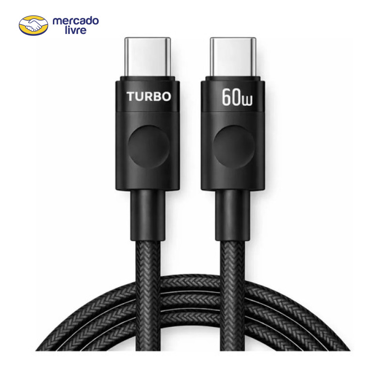 Cabo Carregador Usb-c Tipo C Turbo 60w Carga Rápida Nylon Trançado Premium 1M Resistente Compatível Samsung Xiaomi Motorola iPhone 15 16 17 18 Notebook Tablet Transferência Dados Eletric Teck