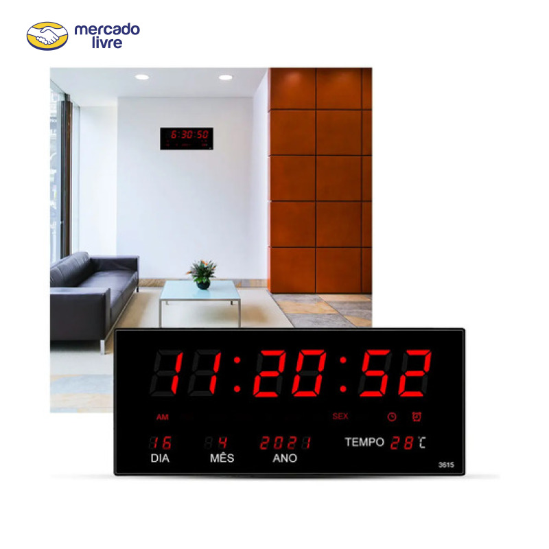 Relógio De Parede Grande Led Digital P/ Academia Hospital Preto