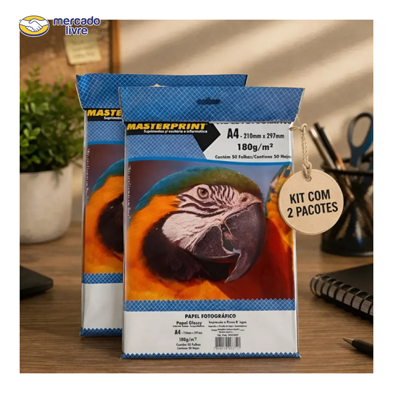 Papel Fotográfico A4 Glossy 180g 100 Folhas Masterprint Branco