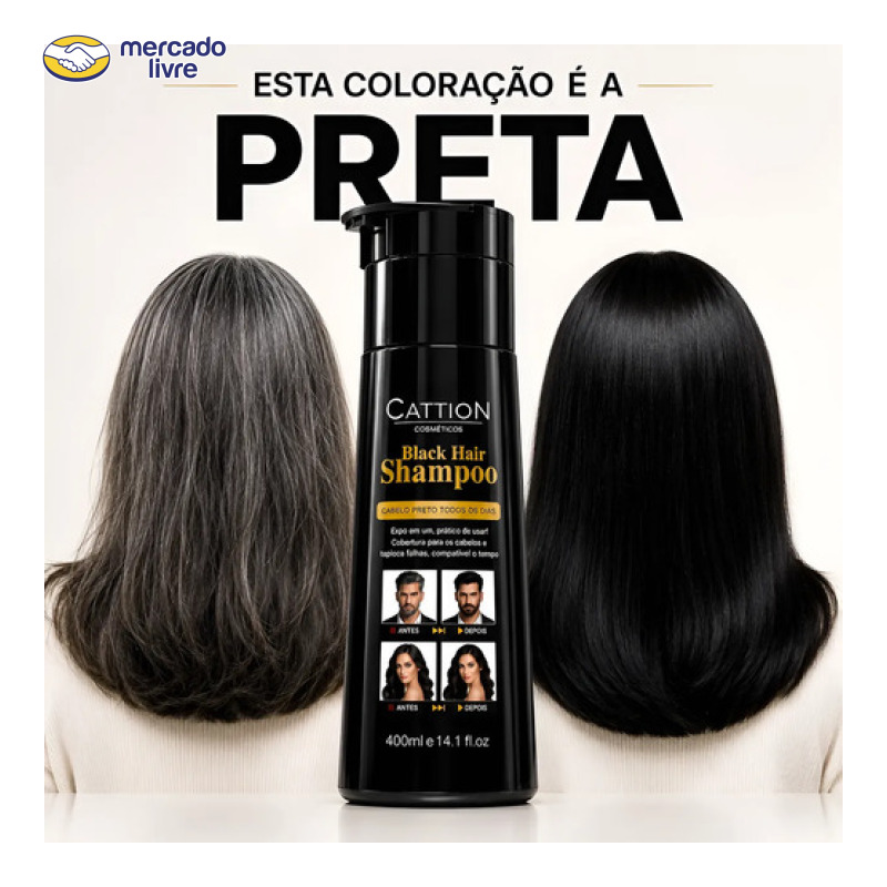 Shampoo Tintura Cor Preta Tonalizante 400ml Cabelos Brancos