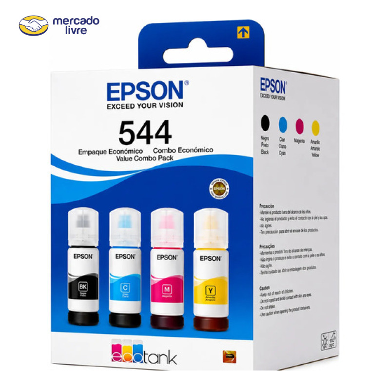 Tintas 544 Original 4 Cores L3250 L3150 L3110 Ecotank Preto
